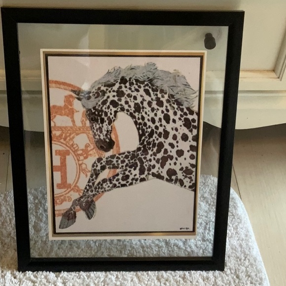 Set of 2 Upcycled Hermes-Inspired Horse Art Prints — Framed Between Glass - Picture 3 of 4